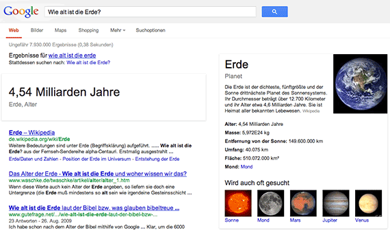 Google Conversational Search: Wie alt ist die Erde?