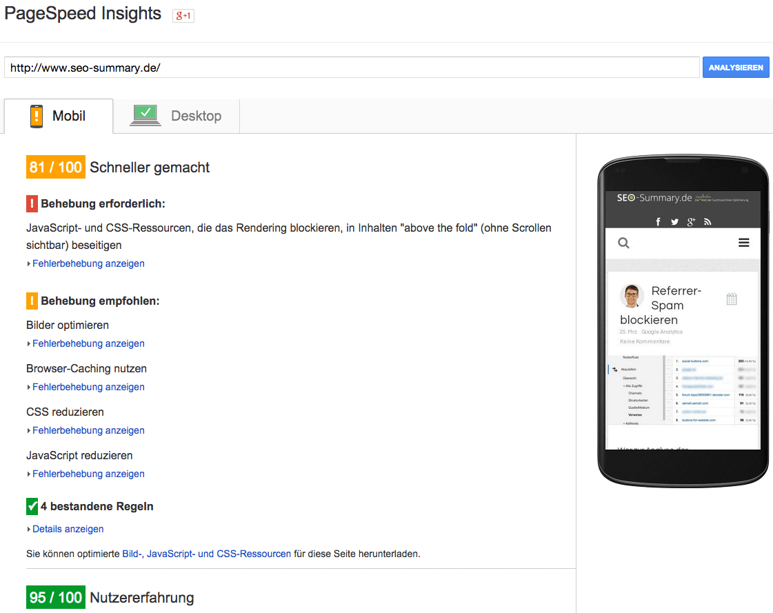 Google PageSpeed Insights Mobile