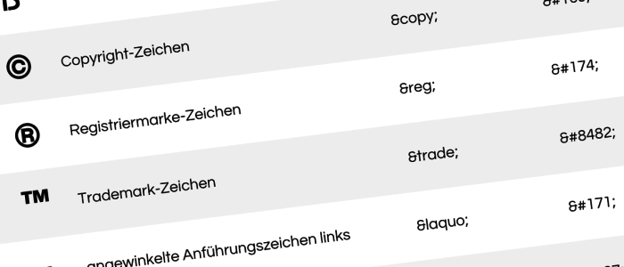 HTML Sonderzeichen / Unicode